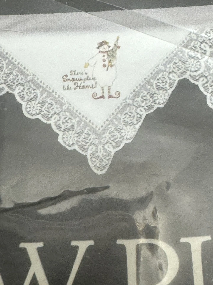 NEW Heritage Lace Fireplace Mantle Scarf Ecru Snowman TreeScallops 19X89" USA - Image 3 of 4