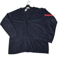 VTG Retro Varsity Cardigan Men Sz Large Navy Blue Red Stripe V-neck Made In USA
