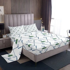 Golf Bed Sheets Full Size Golf Club Sheet Set Sport Game Athlete Grass Leaf B...