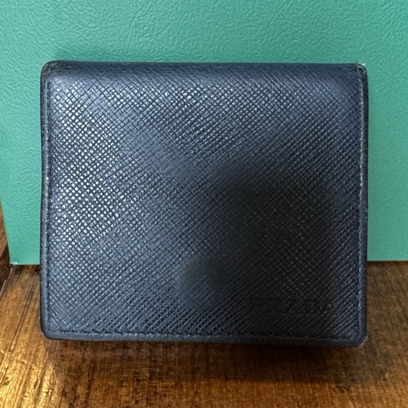 Prada Dark Navy Blue Saffiano Folding Snap Holder