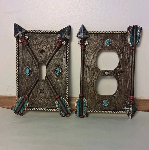 Lightswitch/outlet Covers Western Arrows Turquoise Faux Wood 3x5"