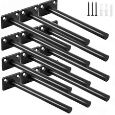 12 Pack 6" Black Floating Shelf Brackets Hidden Steel Supports with Screws