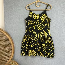 Mischief Vintage 80s Romantic Dress Size 16 Made In Australia Black Yellow Print