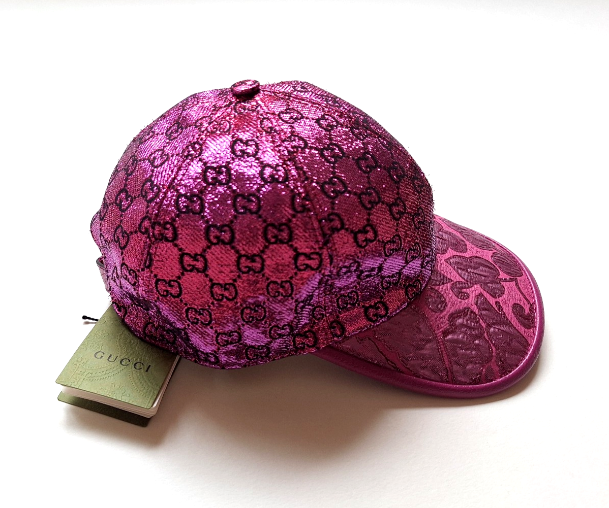 NEW Gucci Metallic Floral GG Logo Womens Pink Purple Baseball Cap