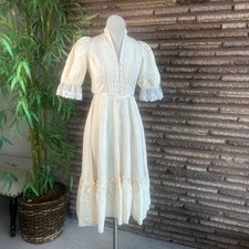 Gunne Sax Dress Vintage 70s Blush Ivory Prairie Maxi Long Dress XXS to XS