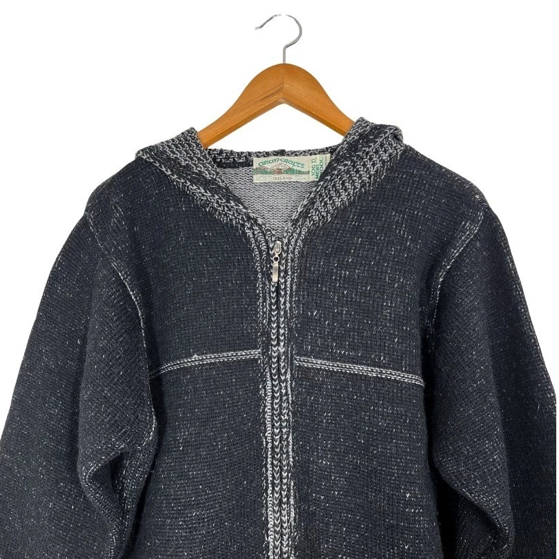 Cárdigan suéter con capucha y cremallera 100 % lana merino Aran Crafts Ireland XL negro gris Foto 3 de 4
