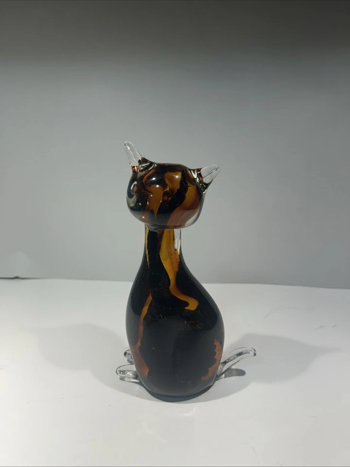 Estatuilla ámbar soplado vidrio raro peso papel gato Murano vintage Foto 4 de 4
