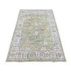 4'2"x6' Olive Green Hand Knotted Angora Oushak Leaf Design Pure Wool Rug 22297