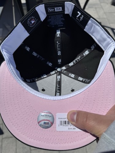NEW YORK YANKEES MLB NEW ERA 59FIFTY FITTED CAP HAT 5950 BLACK WHITE PINK VISOR - Picture 8 of 9