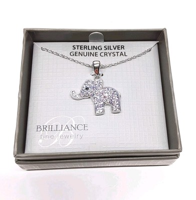 925 Sterlingsilber echter Kristall Elefant Anhänger 18'' Halskette feiner Schmuck
