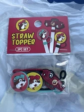 Bucees Set Of 3  Straw Toppers Cover Truck Buc-ees Cup Beaver Flare Logo NIP