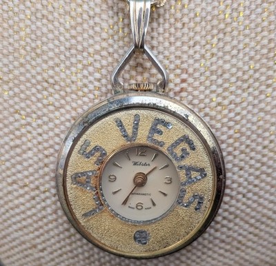 Vintage Webster Las Vegas Chain Necklace Watch Gold Tone