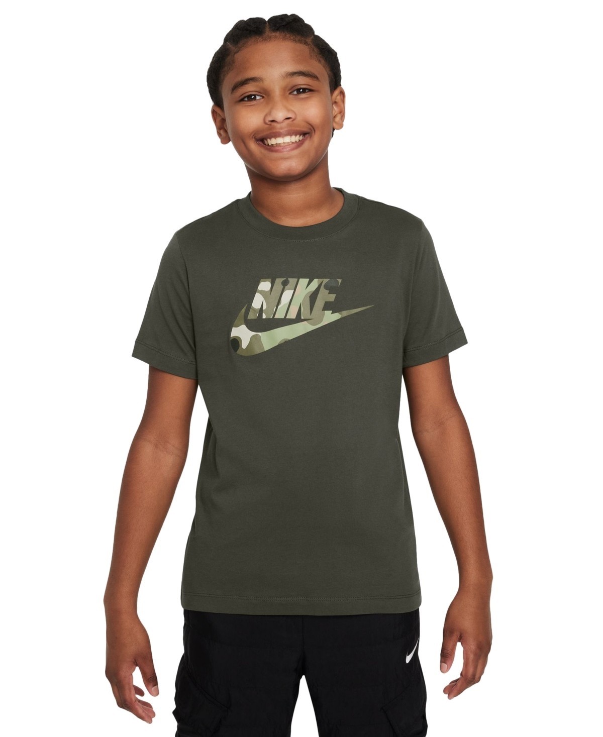 NWT S  Nike Big Kids Sportswear Cotton Logo Graphic T-Shirt - Cargo Khaki