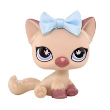 Sitting Cat LPS Toy for Girl Pet Figure Collectible Animals Mini  Gift with Bow