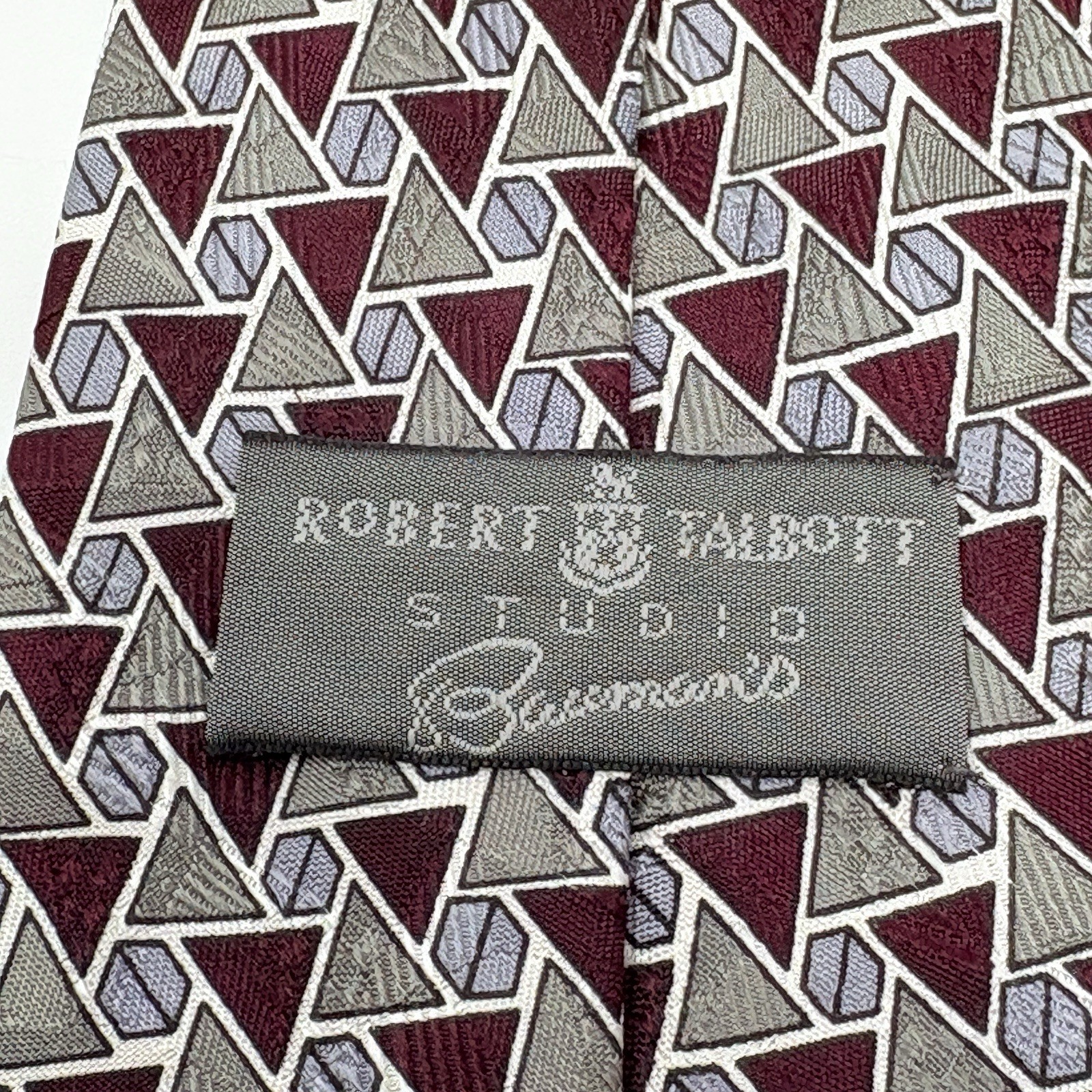 Robert Talbott Studio Silver Maroon Geometric Tie… - image 4