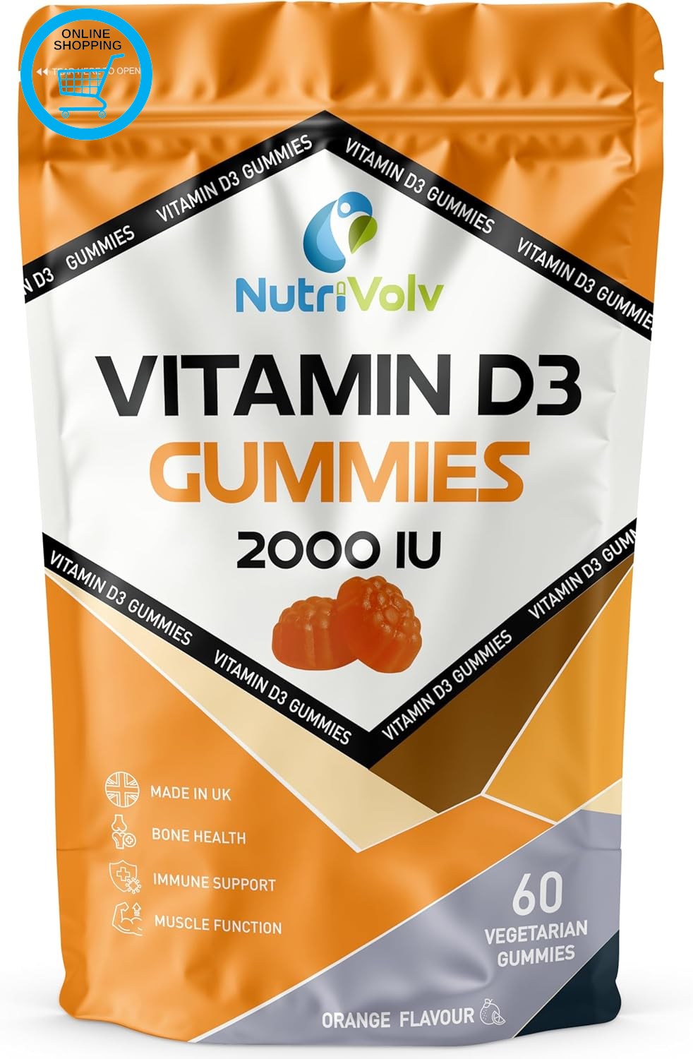 Vitamin D3 Gummies 2000 IU | 60 Chewable Vitamin D Gummies | Vegetarian | Gluten