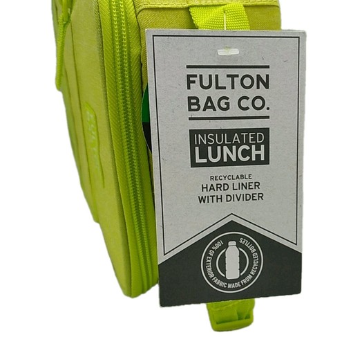 Fulton Upright Insulated Lunch Bag Hardliner Bright Green Zipper Closure School - Picture 10 of 11