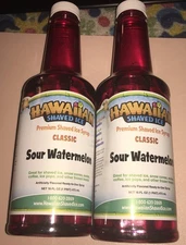 2 Hawaiian Shaved Ice Classic Sour Watermelon Premium Syrup Snow Cones Pops Soda