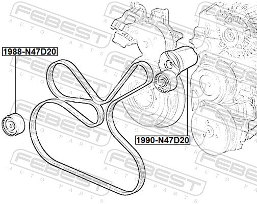 FEBEST 1988-N47D20 Deflection/Guide Pulley, V-ribbed belt for BMW