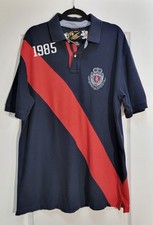 Tommy Hilfiger Y2K Polo Shirt Men's XL Navy Blue Red Rugby Crest Short Sleeve