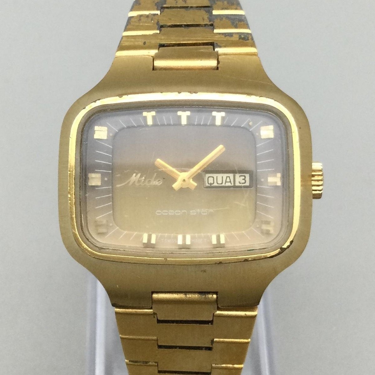 Vintage Mido Ocean Star Mens Watch 30mm TV Dial Day Date Swiss