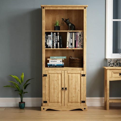 Corona Bookcase 2 Door Display Unit 3 Shelf Mexican Solid Waxed Pine Living Room - Picture 3 of 8