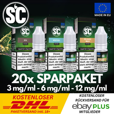 20x 10ml SC Liquid für E-Zigarette & Vape mit 3/6/12mg Nikotin I E-Liquid 200ml