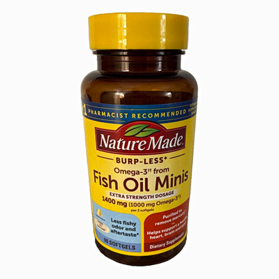 Nature Made Fish Oil Minis Burp-Free Extra Strength Omega-3 1400mg 60 Softgels