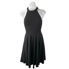 Aqua Women's Black Sleeveless Halter Zip Mini A-line Fit & Flare Dress Size S