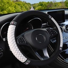 Microfiber Leather Steering Wheel Cover with Anti-Slip Lining Universal White