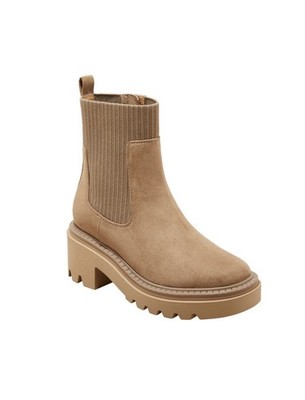Beige Suede Chelsea Ankle Boots Women Block Heel Slip Resistant Pull On Trendy 