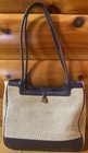 Etienne Aigner Double Braided Handle Tote Purse Straw and Leather