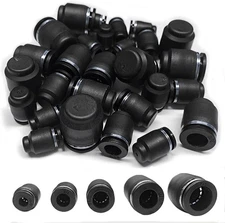 30PCS Pneumatic Cap Style Plug Fitting, Push-to-Connect Air Line Black 
