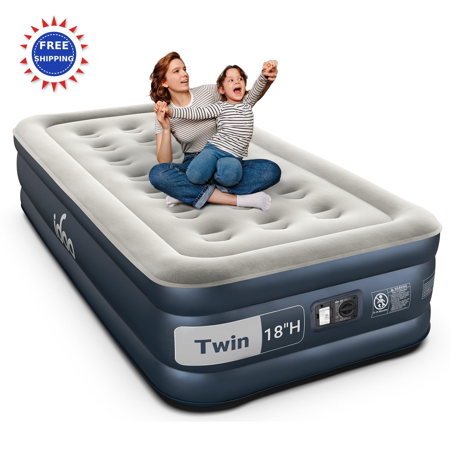 Colchón de aire doble portátil inflable inflable 18 elevado compacto con bomba iDOO