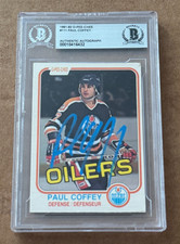 PAUL COFFEY SIGNED 1981-82 OPC ROOKIE CARD BECKETT BAS HAND SIGNED. rookie card picture