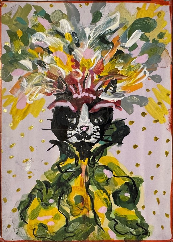 ACEO Original Art. Miniature Art. Cat Art. Whimsical Art.