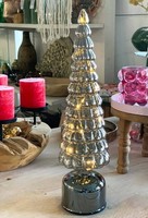 Tischleuchte Weihnachtsbaum Glas Drehend Silber Timer Dekoleuchte Weihnachten