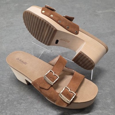 Dr. Scholl's Original Vibe Women's Size 11 M Platform Wood Sandals Suede Leather