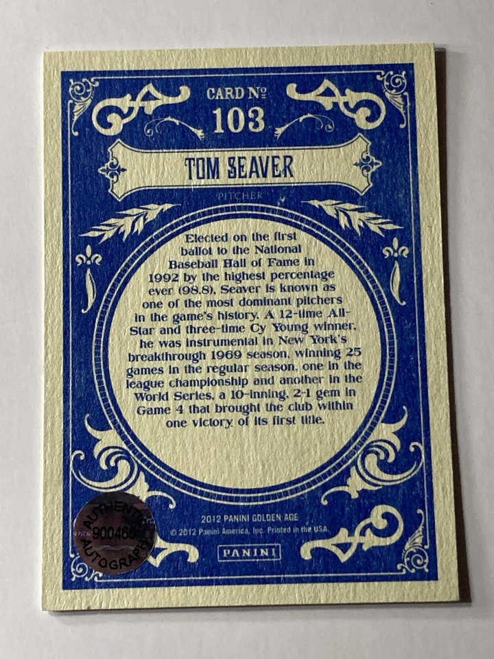 Tom Seaver Auto Panini signed autograph SOA 1969 NY Mets World Series New York - Image 2 of 2