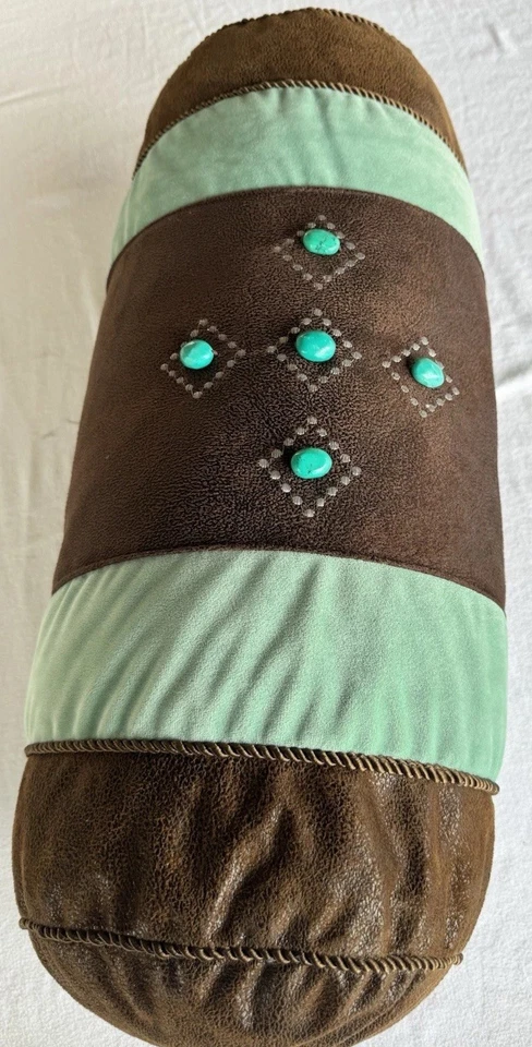 Carstens Estilo Suroeste Marrón y Turquesa Gamuza Rollo/Almohada Acento!! Foto 2 de 4