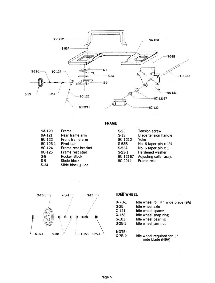 Kalamazoo Bandsaw 9A, H9A Series Service Manual & Parts List