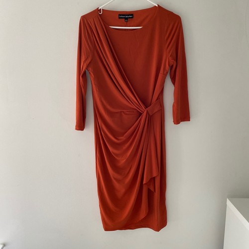 Catherine Malandrino Faux Wrap Dress 3/4 Sleeve Womens Small Paprika Orange NWT - 第 10/11 張圖片