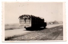 PH604 WW2 Era Military Soldier Loaded Down Truck Vehicle Vintage Snapshot Photo