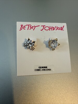 $25 Betsey Johnson Vintage Rhinestone Cat Earrings E211