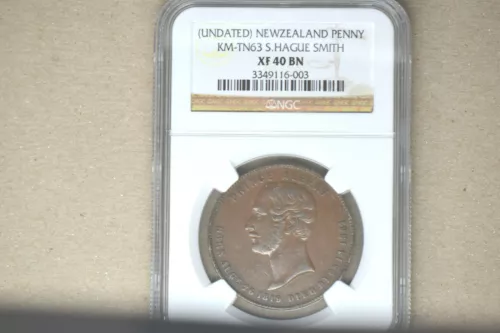 New Zealand:  (Undated) Penny- S. Hague Smith- NGC XF-40 BN-   RARE. KM-TN63