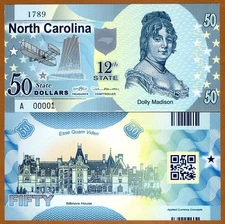 USA States, North Caroliana, $50, Polymer, ND (2015), P-N/L, UNC
