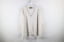 Vintage 90s Eddie Bauer Mens Large Blank Cotton Ribbed Knit V-Neck Sweater Gray