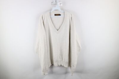 Vintage 90s Eddie Bauer Mens Large Blank Cotton Ribbed Knit V-Neck