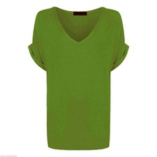 Women Oversized Baggy Loose Fit Turn up Batwing Sleeve Ladies V Neck Top T shirt