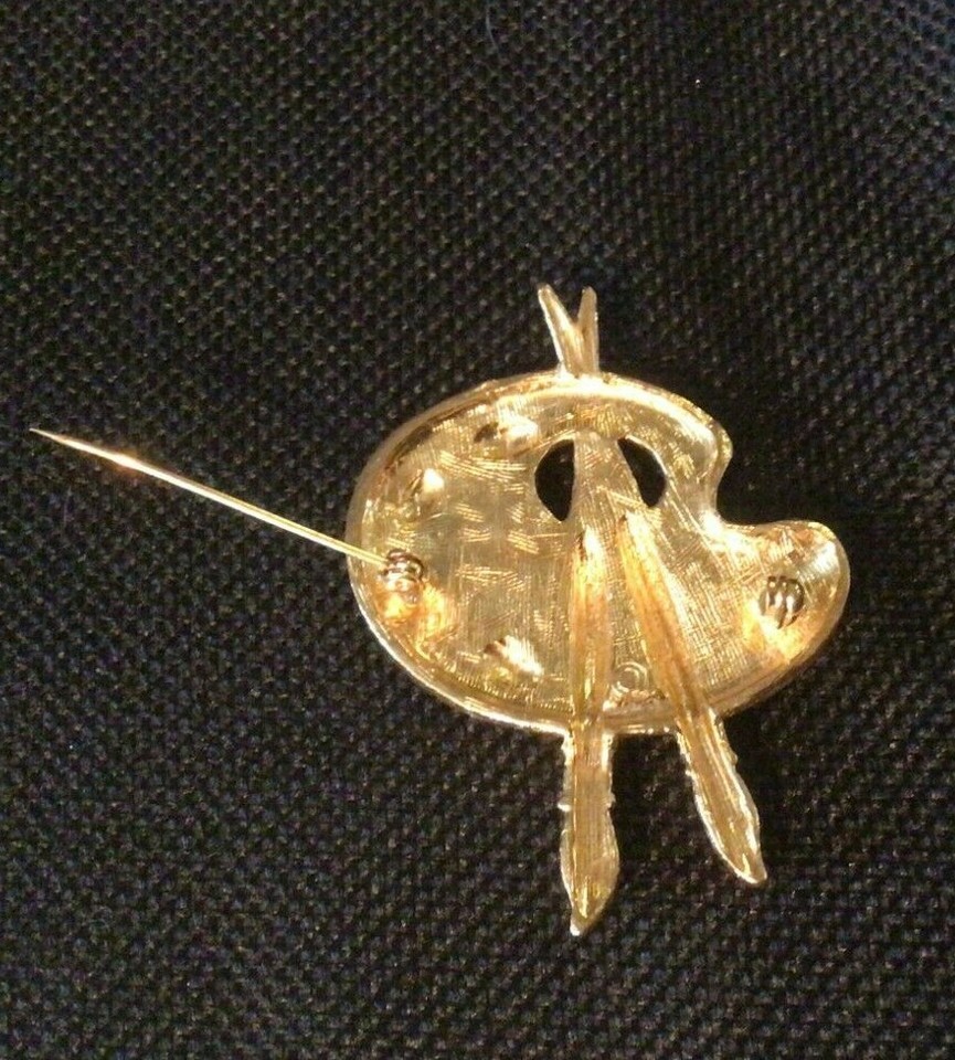 Vintage Artists Painters Palette Brushes Paint Art Gold Tone Pin Brooch
